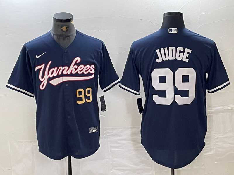 Mens New York Yankees #99 Aaron Judge Number Navy Cool Base Stitched Baseball Jersey